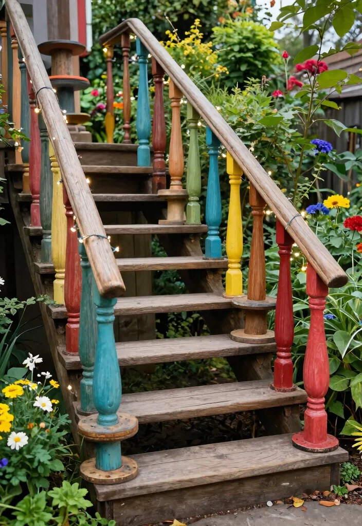 15 Outdoor Railings for Steps That Meet Code on a Budget - 9. Vintage Wooden Spool Railings 1