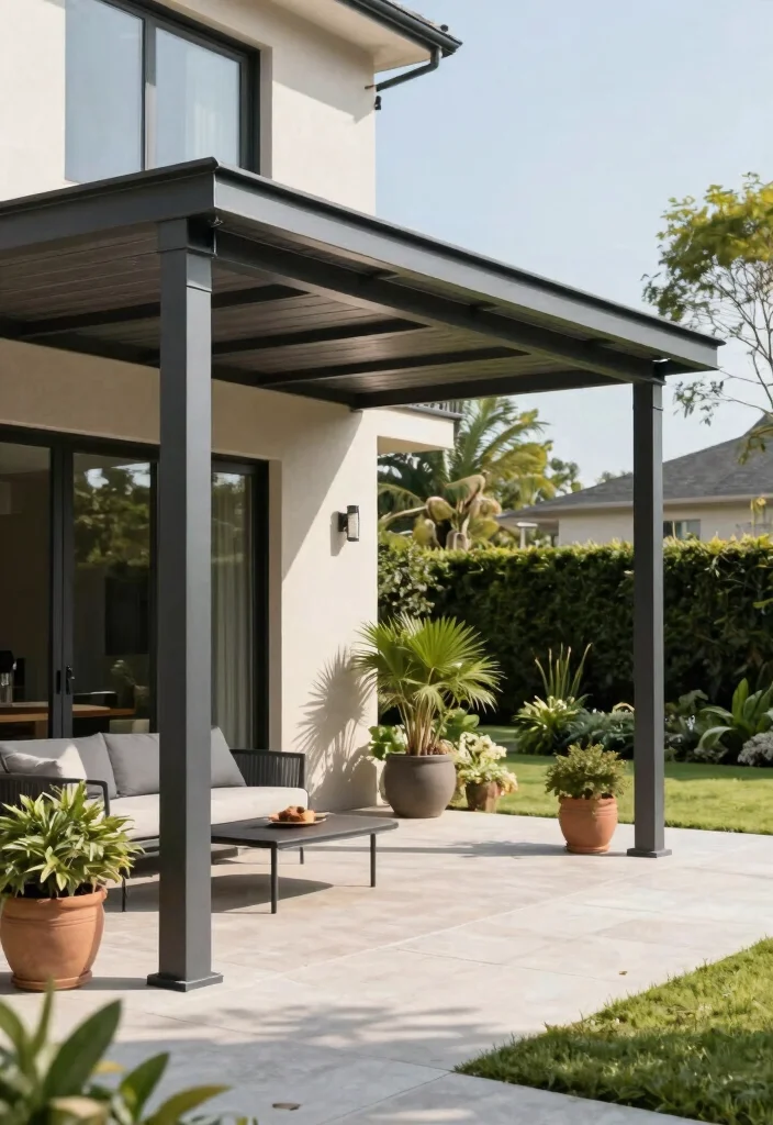 15 Patio Covers Attached to House That Block Sun Without Full Construction - 12. Metal Canopies for a Sleek, Modern Look 1