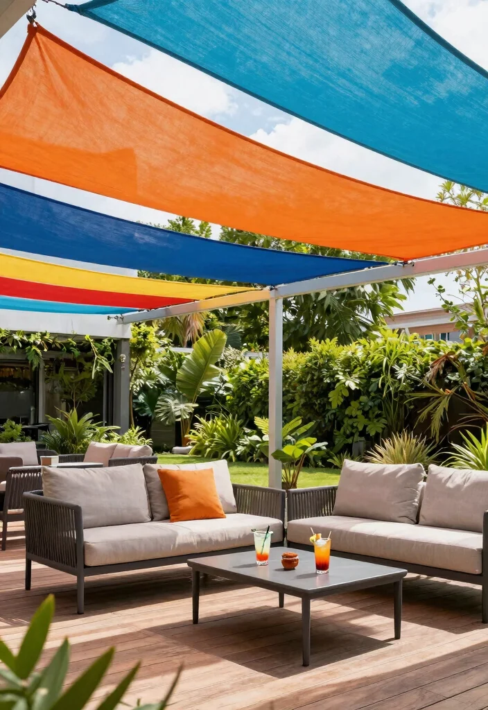 15 Patio Covers Attached to House That Block Sun Without Full Construction - 5. Shade Sails for a Modern Look 1