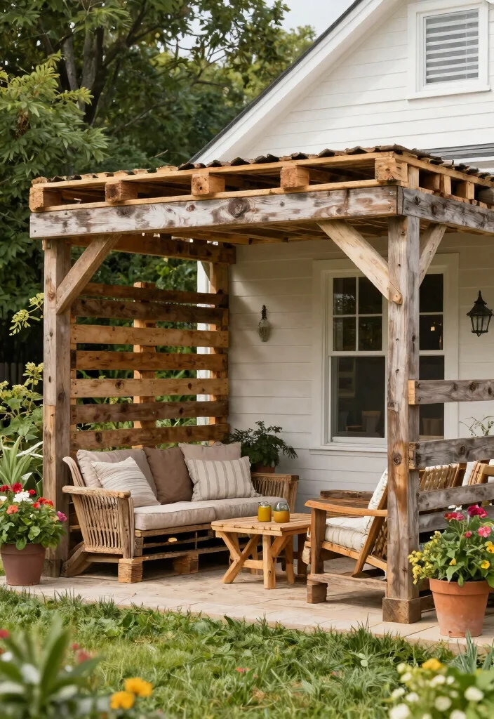 15 Patio Covers Attached to House That Block Sun Without Full Construction - 8. DIY Pallet Shade Structures for Rustic Appeal 1