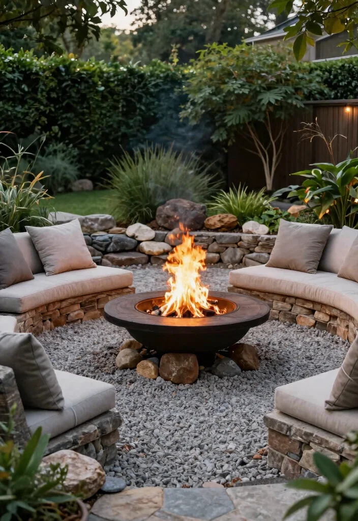 15 Pool Fire Pit Ideas That Are Safe and Meet Code Requirements - 12. Fire Pit Surrounded by Gravel 1