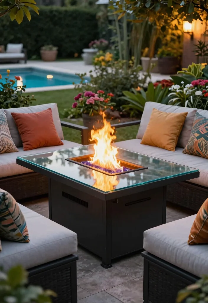 15 Pool Fire Pit Ideas That Are Safe and Meet Code Requirements - 4. Fire Pit Table 1