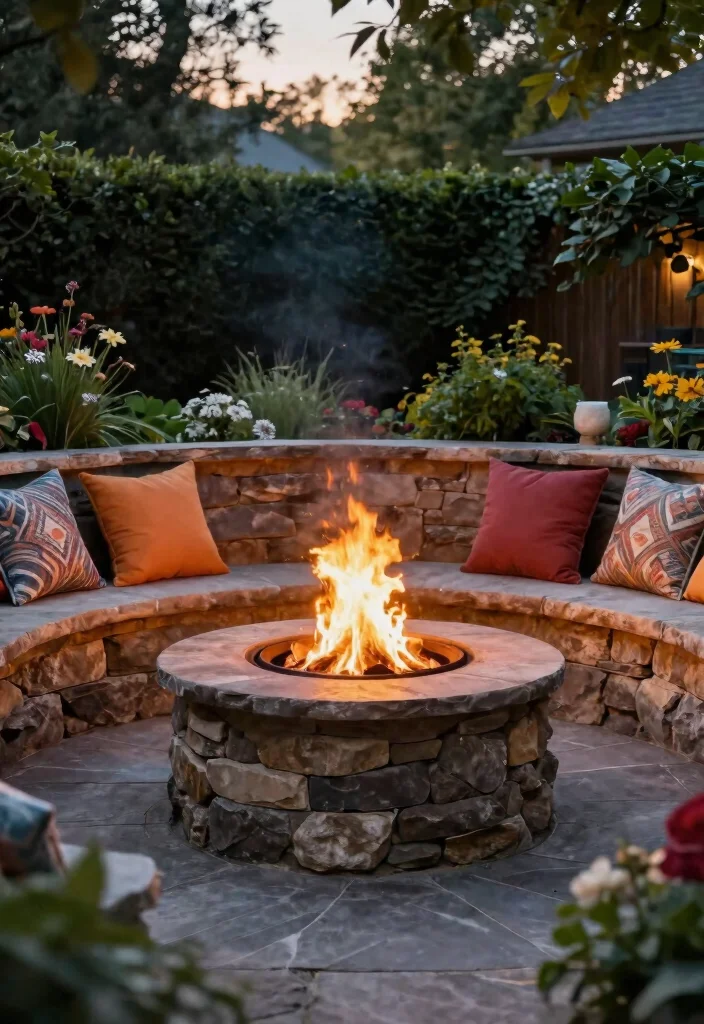 15 Pool Fire Pit Ideas That Are Safe and Meet Code Requirements - 6. Fire Pit with Seating Wall 1