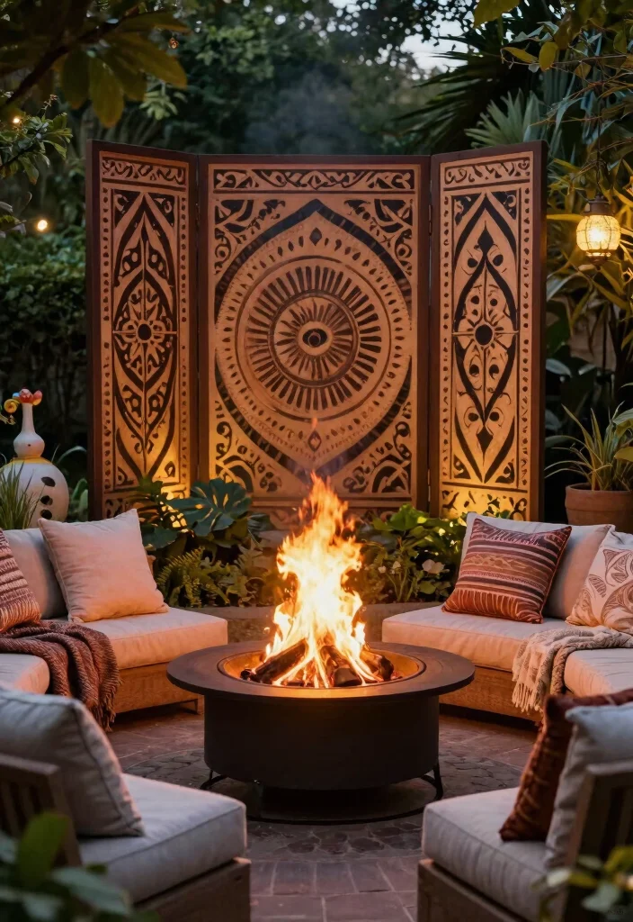 15 Pool Fire Pit Ideas That Are Safe and Meet Code Requirements - 7. Fire Pit with Decorative Screen 1
