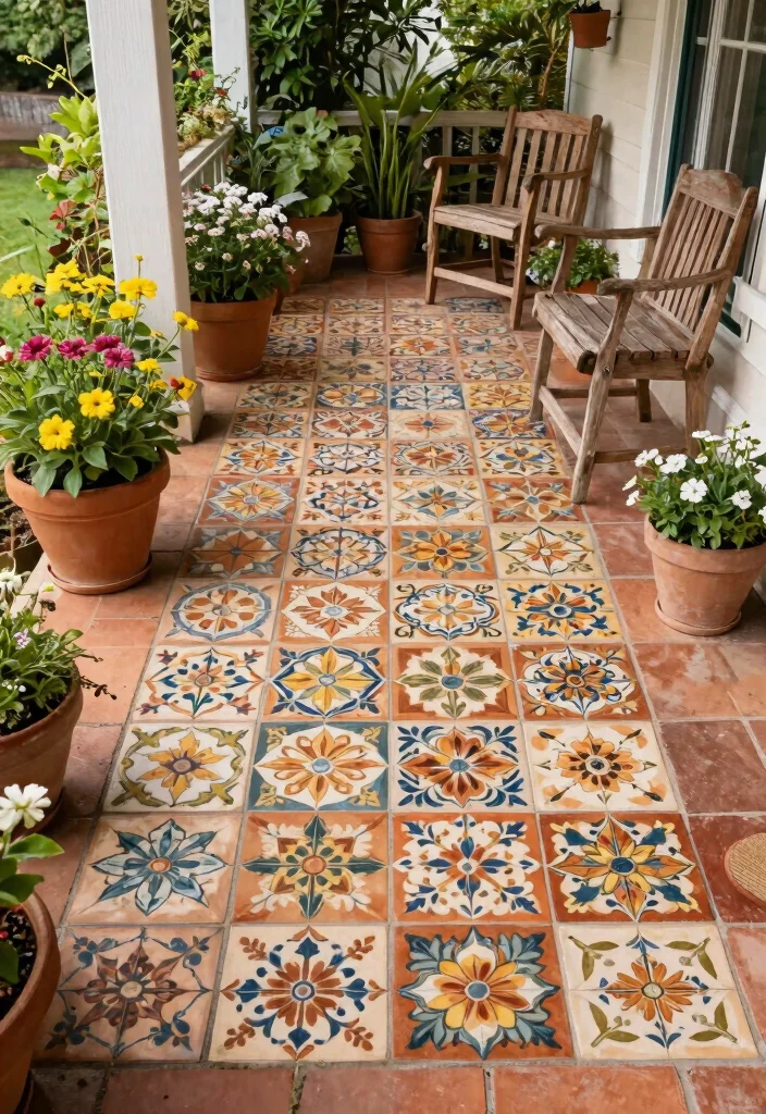 15 Porch Wall Tile Ideas That Cover Old Damaged Surfaces - 1. Hand-Painted Terracotta Tiles 1