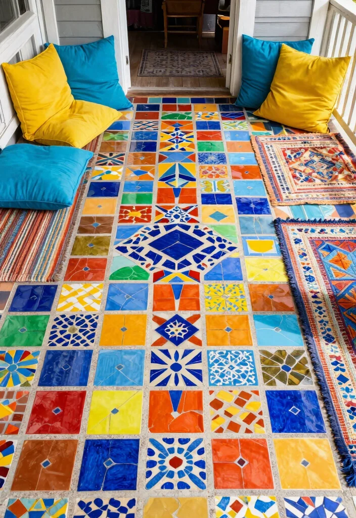 15 Porch Wall Tile Ideas That Cover Old Damaged Surfaces - 10. Colorful Mosaic Tiles 1