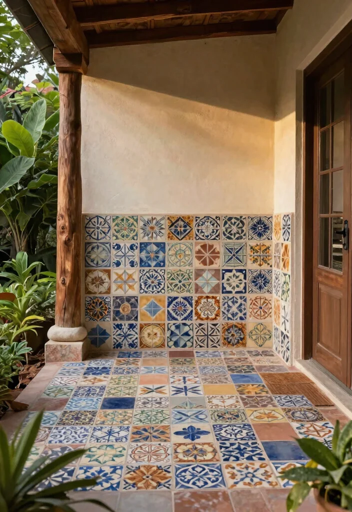 15 Porch Wall Tile Ideas That Cover Old Damaged Surfaces - 14. Artistic Hand-Made Tiles 1