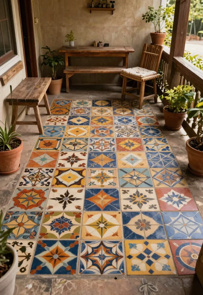 15 Porch Wall Tile Ideas That Cover Old Damaged Surfaces - 7. Vintage-Style Encaustic Tiles 1