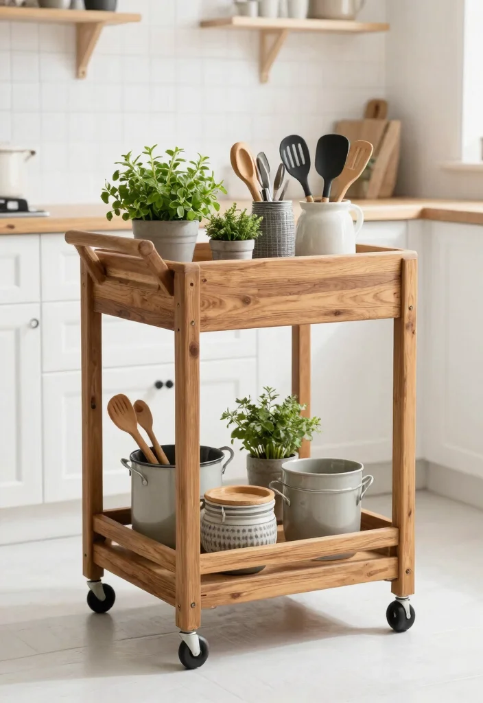 15 White Farmhouse Kitchen Ideas That Actually Stay Clean - 12. Use a Kitchen Cart for Extra Space 1