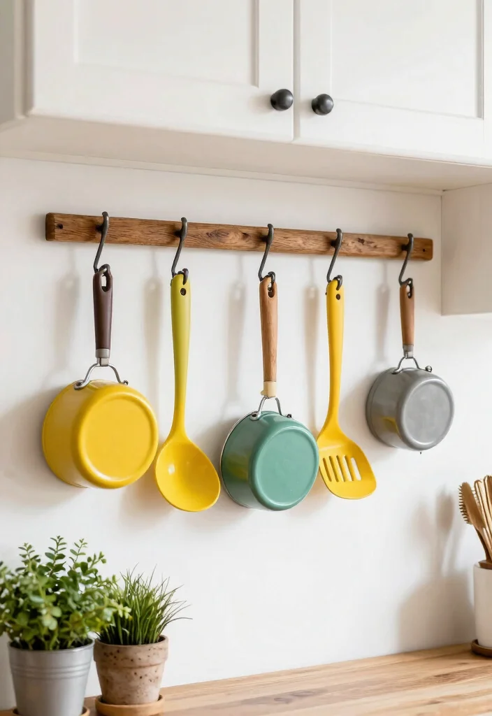 15 White Farmhouse Kitchen Ideas That Actually Stay Clean - 5. Stylish Hooks for Hanging Utensils 1
