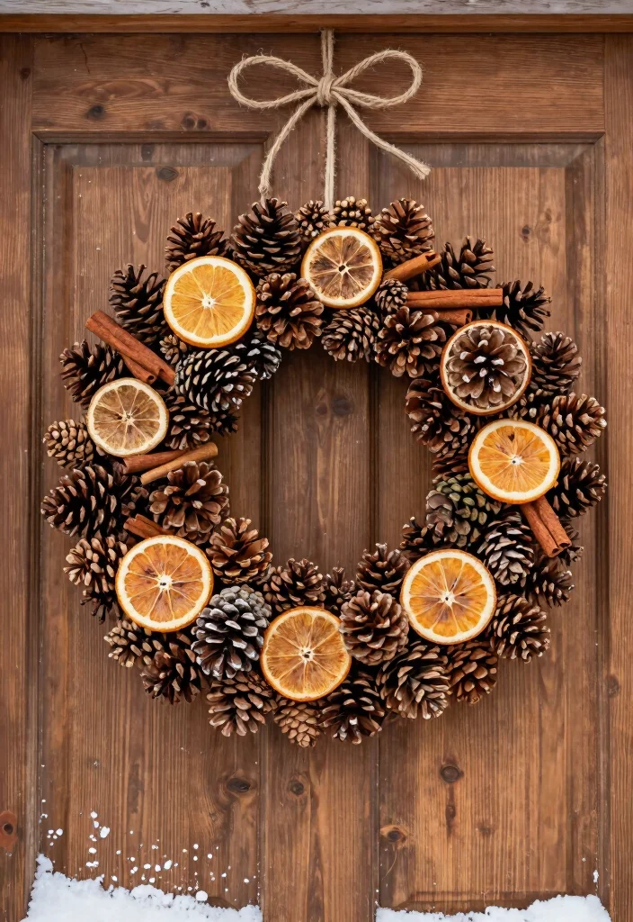 18 Porch Christmas Decorations That Stay Put Through Wind and Weather - 1. Recycled Pinecone Wreath 1