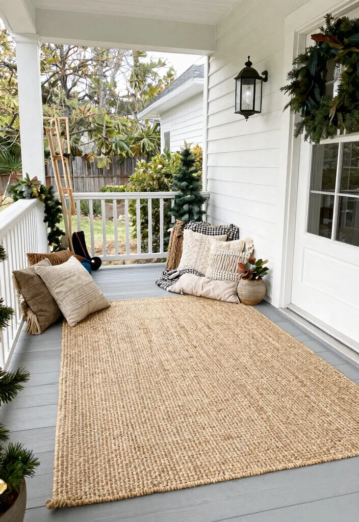 18 Porch Christmas Decorations That Stay Put Through Wind and Weather - 11. Natural Fiber Rugs 1