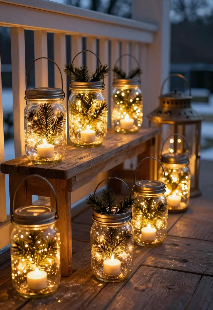 18 Porch Christmas Decorations That Stay Put Through Wind and Weather - 3. Upcycled Mason Jar Lanterns 1