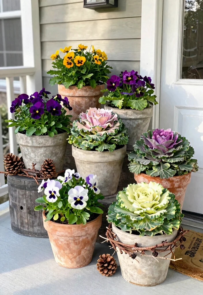 18 Porch Christmas Decorations That Stay Put Through Wind and Weather - 5. Winter Planters with Hardy Plants 1
