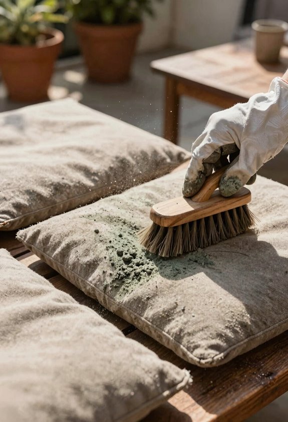 How to Remove Mildew From Outdoor Cushions With Vinegar - 5 Easy Steps 3 brushing off surface mildew thoroughly