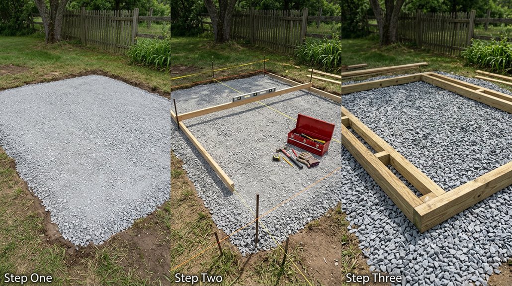 gravel shed foundation in steps