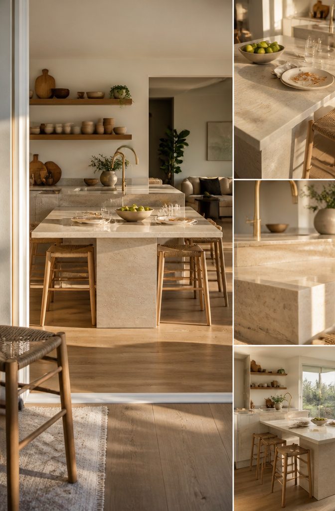 T Shape Kitchen Island: Uses, Design, Clearance and Costs 3 T-shaped kitchen island with chairs arranged around its perpendicular dining extension