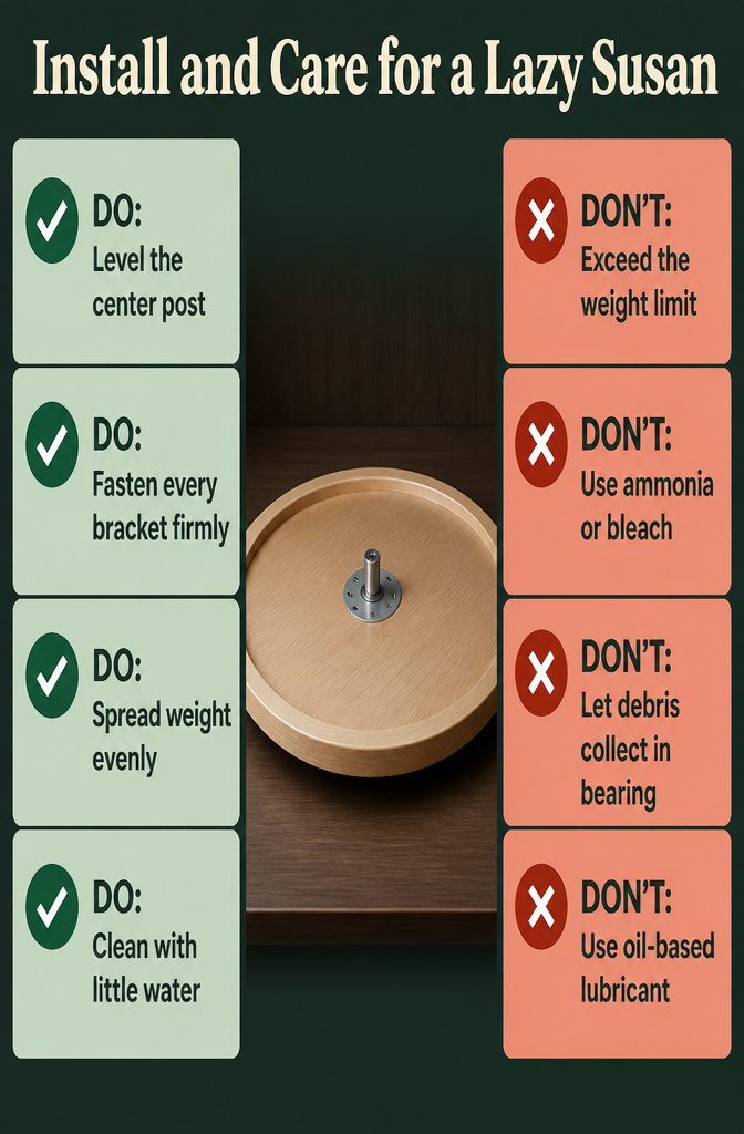 What Is a Folding Lazy Susan? How It Works, Types and Sizing 6 Cabinet lazy Susan beside a soft cloth and dish soap