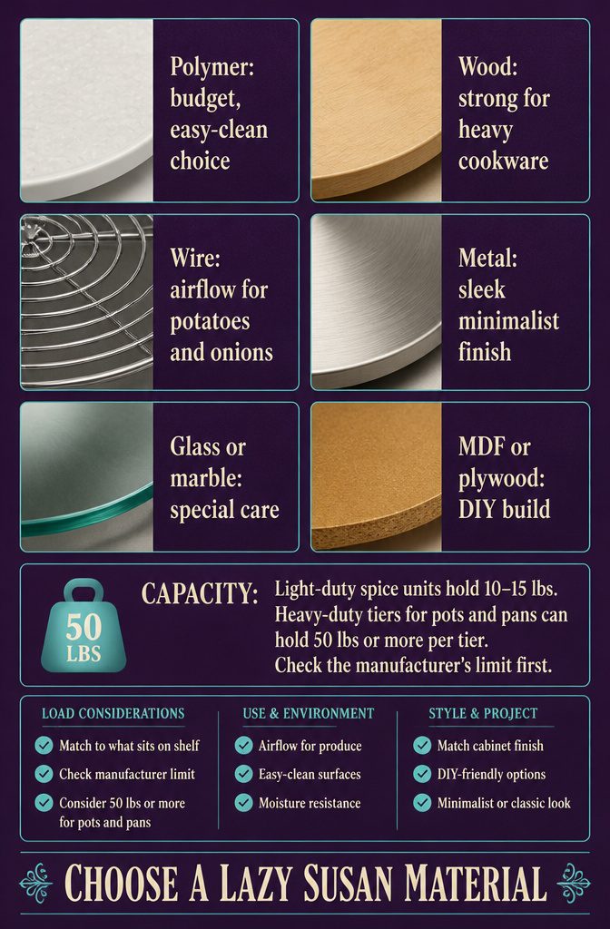 What Is a Folding Lazy Susan? How It Works, Types and Sizing 7 Lazy Susan shelf samples in plastic wood wire metal glass and marble