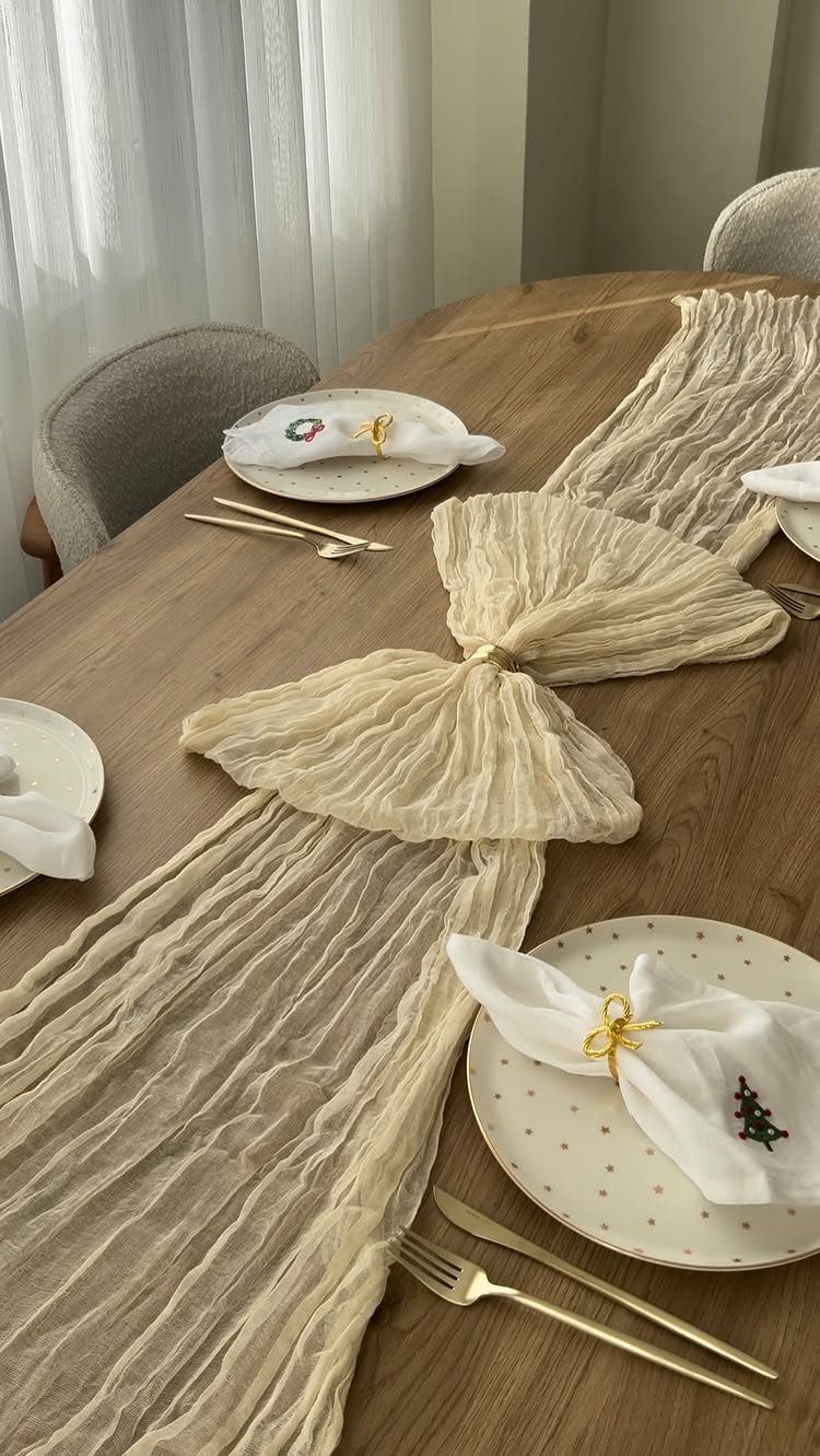 The 9 Best Ideas for Styling a Table Runner on a Round Table 9 Beige textured table runner on a round wooden table with elegant place settings.