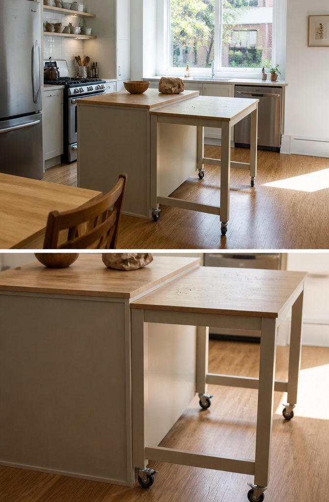 T Shape Kitchen Island: Uses, Design, Clearance and Costs 7 Kitchen island with a separate table placed perpendicular to one end